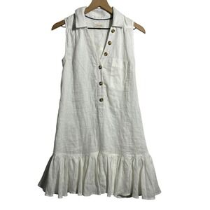 Pilcro Dress Womens XS White Linen Collared Button Front Ruffle Hem Sundress
